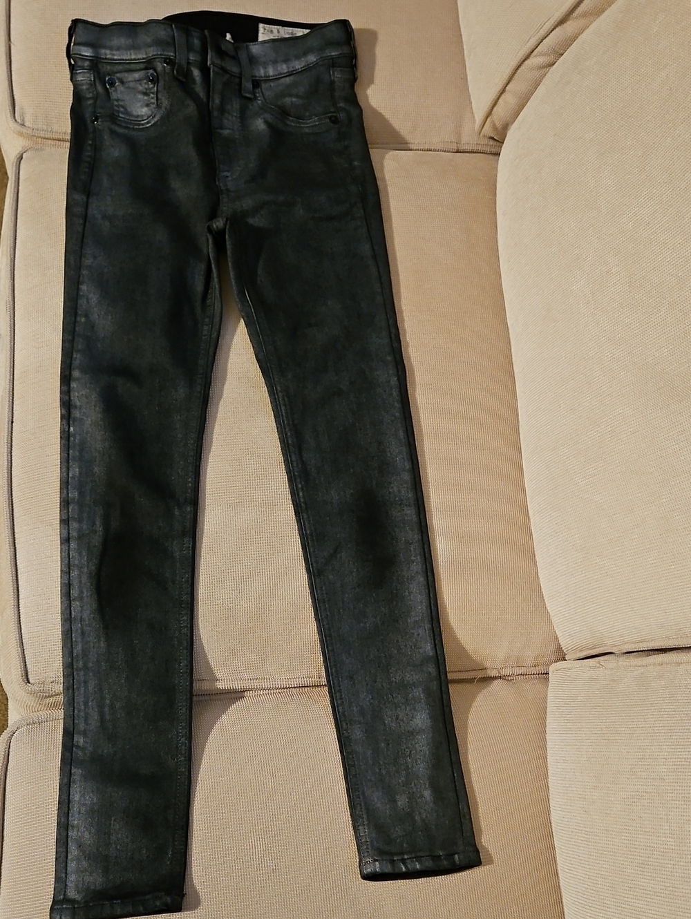Rag & Bone High Rise Ankle Skinny Coated Jeans Gunmetal Gray 24